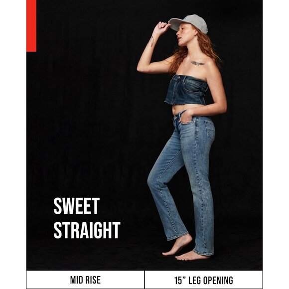 Women's Mid Rise Straight Jeans Cotton Blend Classic Fit 33 Snap Closure - Picture 7 of 7